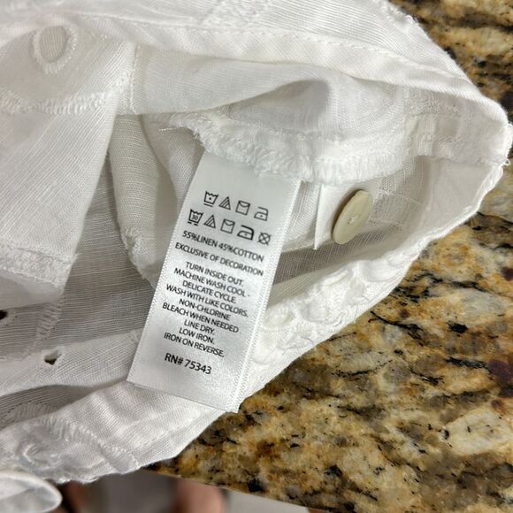 Christian Siriano Boho White Linen Blend Eyelet Embroidery Top Blouse Size L - Picture 5 of 7